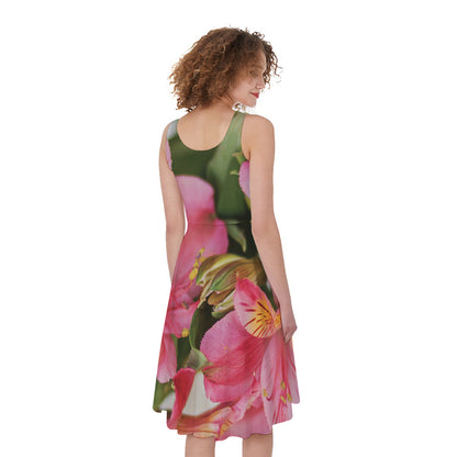 Alstroemeria Flower Print Women's Sleeveless Dress