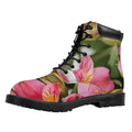 Alstroemeria Flower Print Padded Collar Lace Up Boots