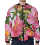 Alstroemeria Flower Print Zip Sleeve Bomber Jacket