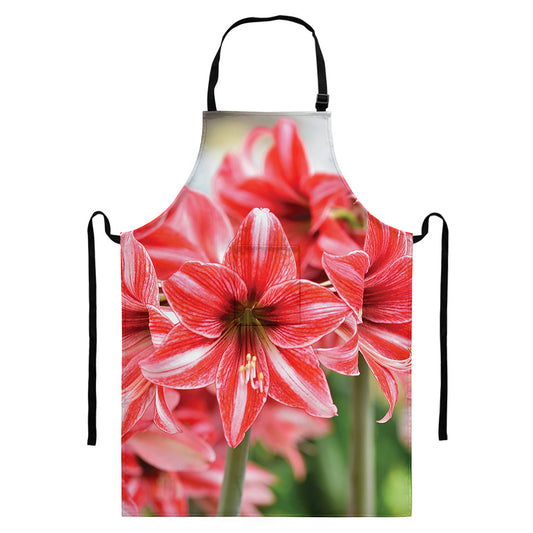 Amaryllis Flower Print Bib Apron With Pocket