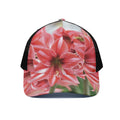 Amaryllis Flower Print Black Mesh Trucker Hat