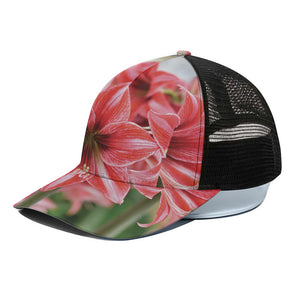 Amaryllis Flower Print Black Mesh Trucker Cap