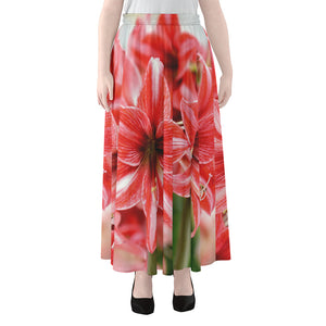 Amaryllis Flower Print Chiffon Maxi Skirt