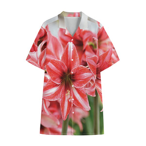 Amaryllis Flower Print Cotton Hawaiian Shirt