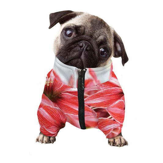 Amaryllis Flower Print Dog Zip Up Jacket