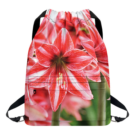 Amaryllis Flower Print Drawstring Backpack