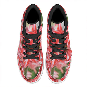 Amaryllis Flower Print High Top Leather Sneakers