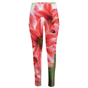 Amaryllis Flower Print High-Waisted Pocket Leggings