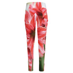 Amaryllis Flower Print High-Waisted Pocket Leggings