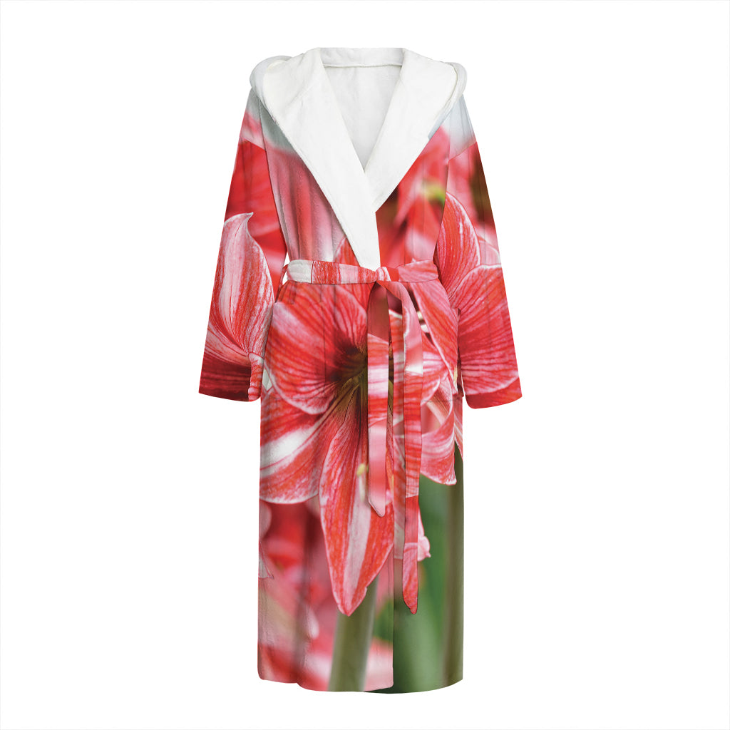 Amaryllis Flower Print Hooded Bathrobe