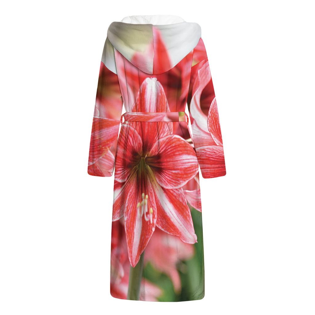 Amaryllis Flower Print Hooded Bathrobe