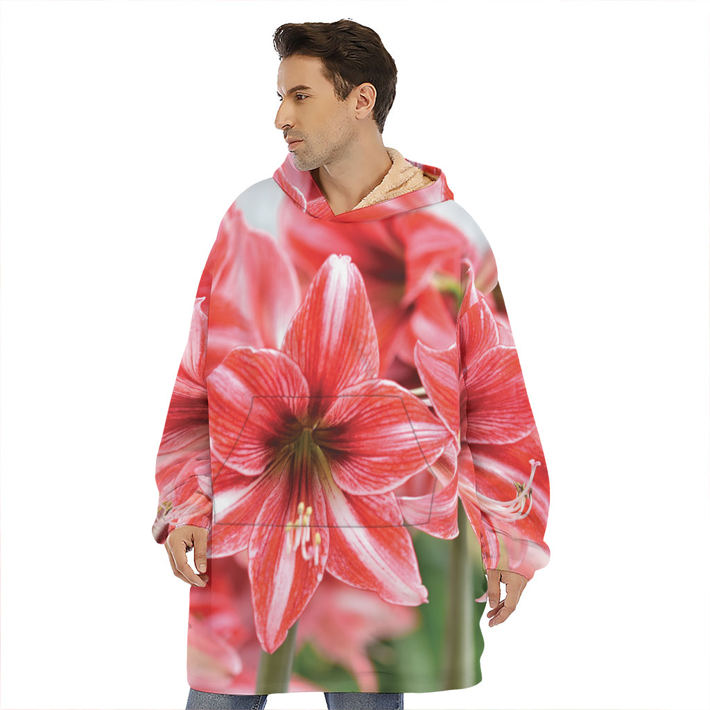 Amaryllis Flower Print Hoodie Blanket