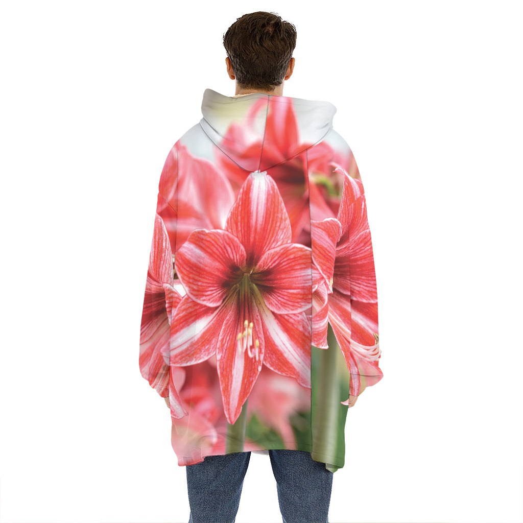 Amaryllis Flower Print Hoodie Blanket