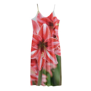 Amaryllis Flower Print Jersey Midi Cami Dress