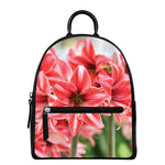 Amaryllis Flower Print Leather Backpack