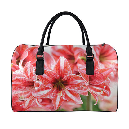 Amaryllis Flower Print Leather Duffle Bag
