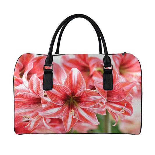 Amaryllis Flower Print Leather Duffle Bag