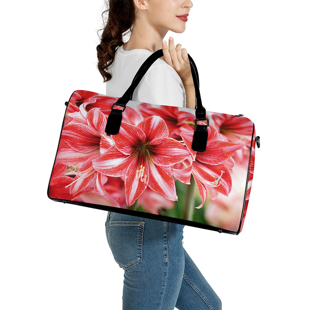 Amaryllis Flower Print Leather Duffle Bag
