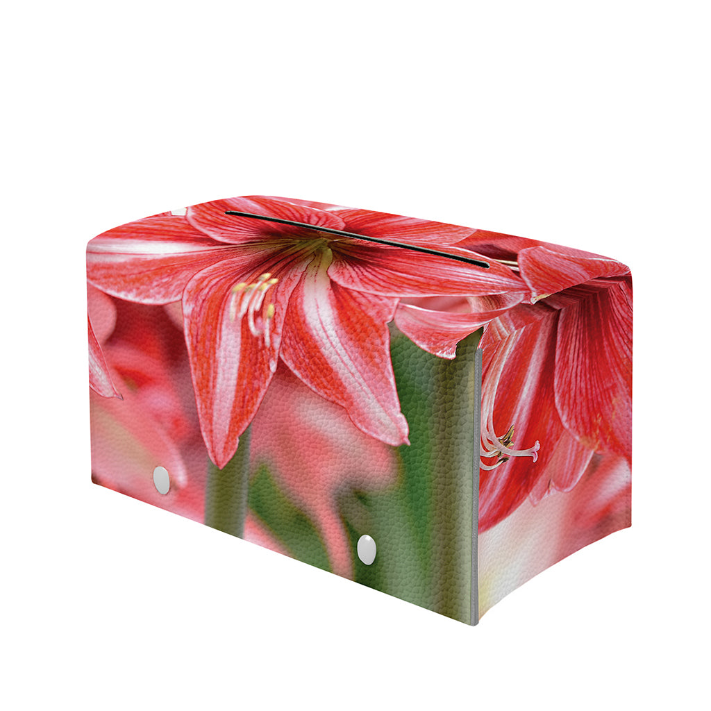 Amaryllis Flower Print Leather Tissue Box Cover