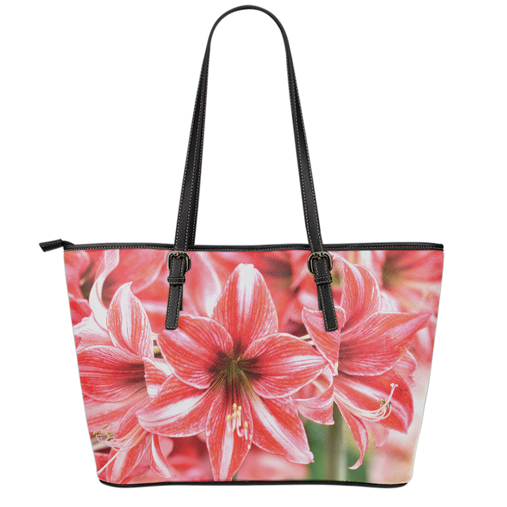 Amaryllis Flower Print Leather Tote Bag