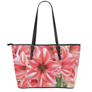 Amaryllis Flower Print Leather Tote Bag