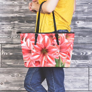 Amaryllis Flower Print Leather Tote Bag