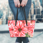 Amaryllis Flower Print Leather Tote Bag