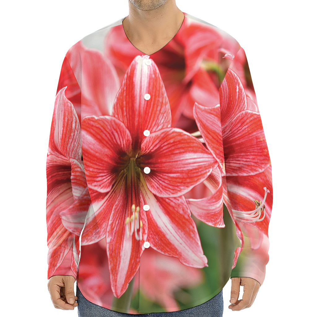 Amaryllis Flower Print Long Sleeve Baseball Jersey