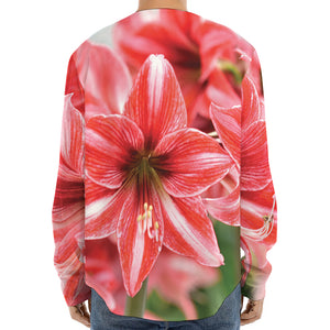 Amaryllis Flower Print Long Sleeve Baseball Jersey