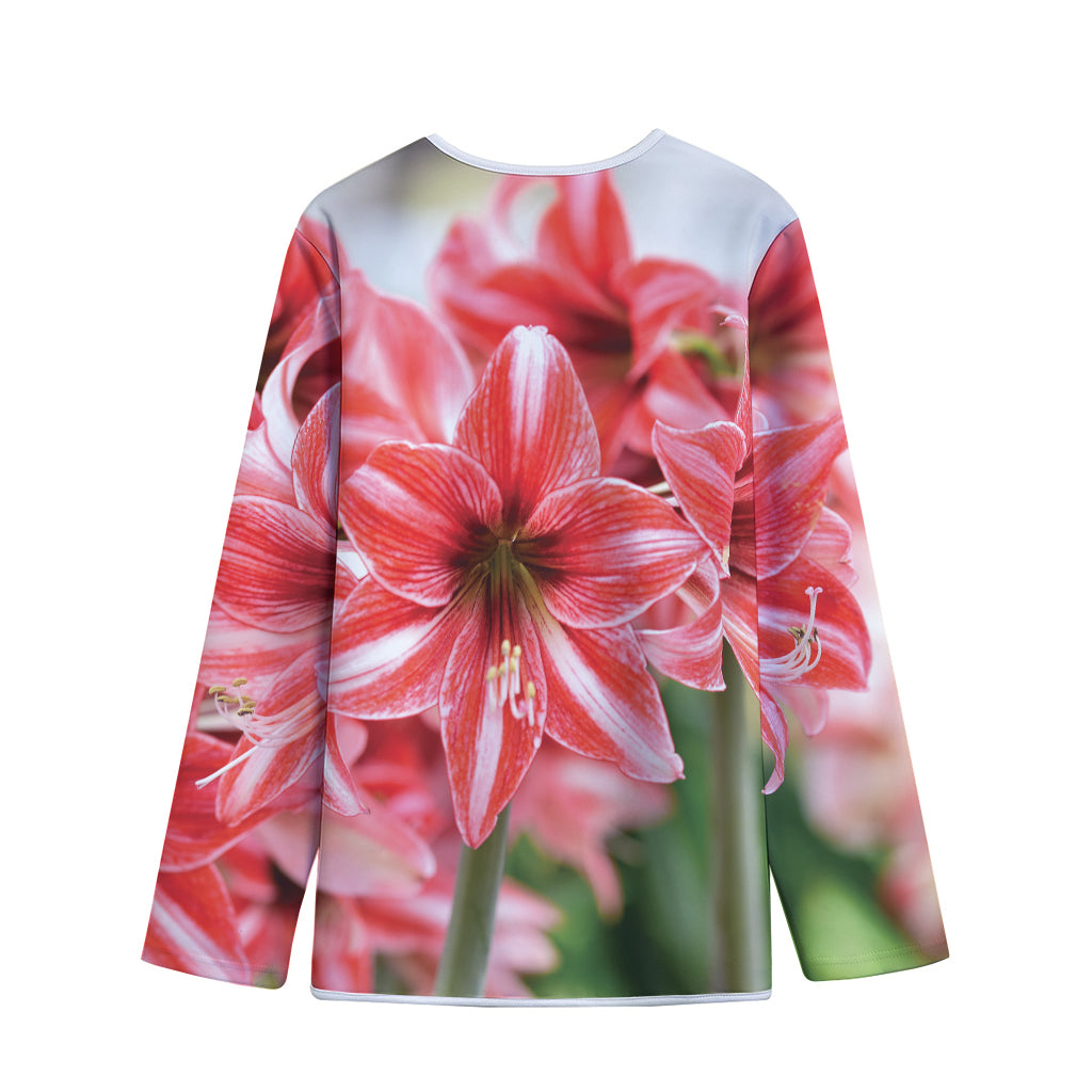 Amaryllis Flower Print Long Sleeve Short Coat