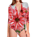 Amaryllis Flower Print Long Sleeve Swimsuit