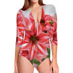 Amaryllis Flower Print Long Sleeve Swimsuit