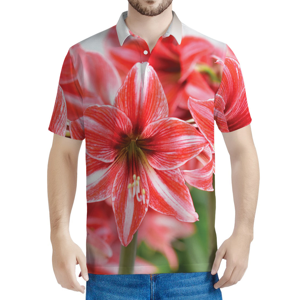 Amaryllis Flower Print Men's Polo Shirt