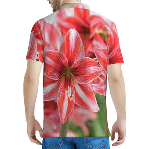 Amaryllis Flower Print Men's Polo Shirt