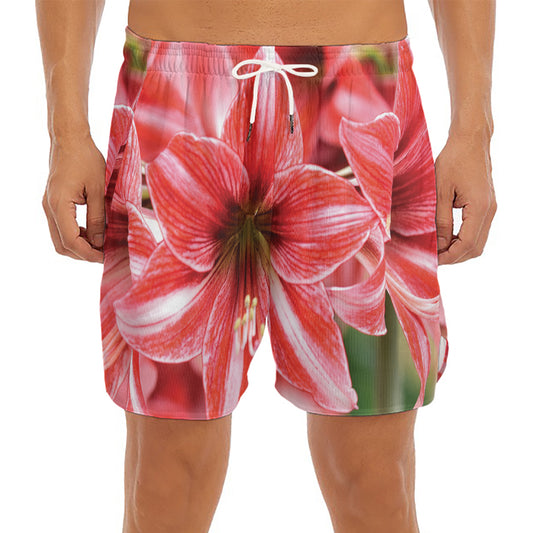 Amaryllis Flower Print Men's Split Running Shorts