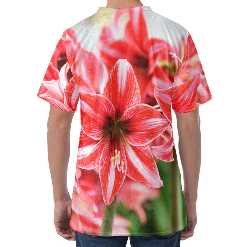 Amaryllis Flower Print Men's Velvet T-Shirt