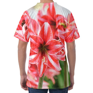 Amaryllis Flower Print Men's Velvet T-Shirt