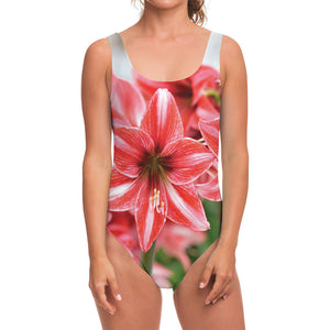 Amaryllis Flower Print One Piece Swimsuit