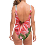 Amaryllis Flower Print One Piece Swimsuit