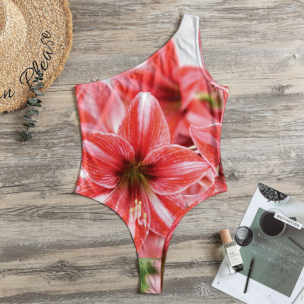 Amaryllis Flower Print One Shoulder Bodysuit