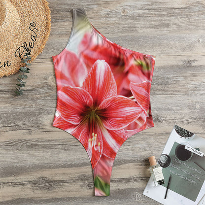 Amaryllis Flower Print One Shoulder Bodysuit