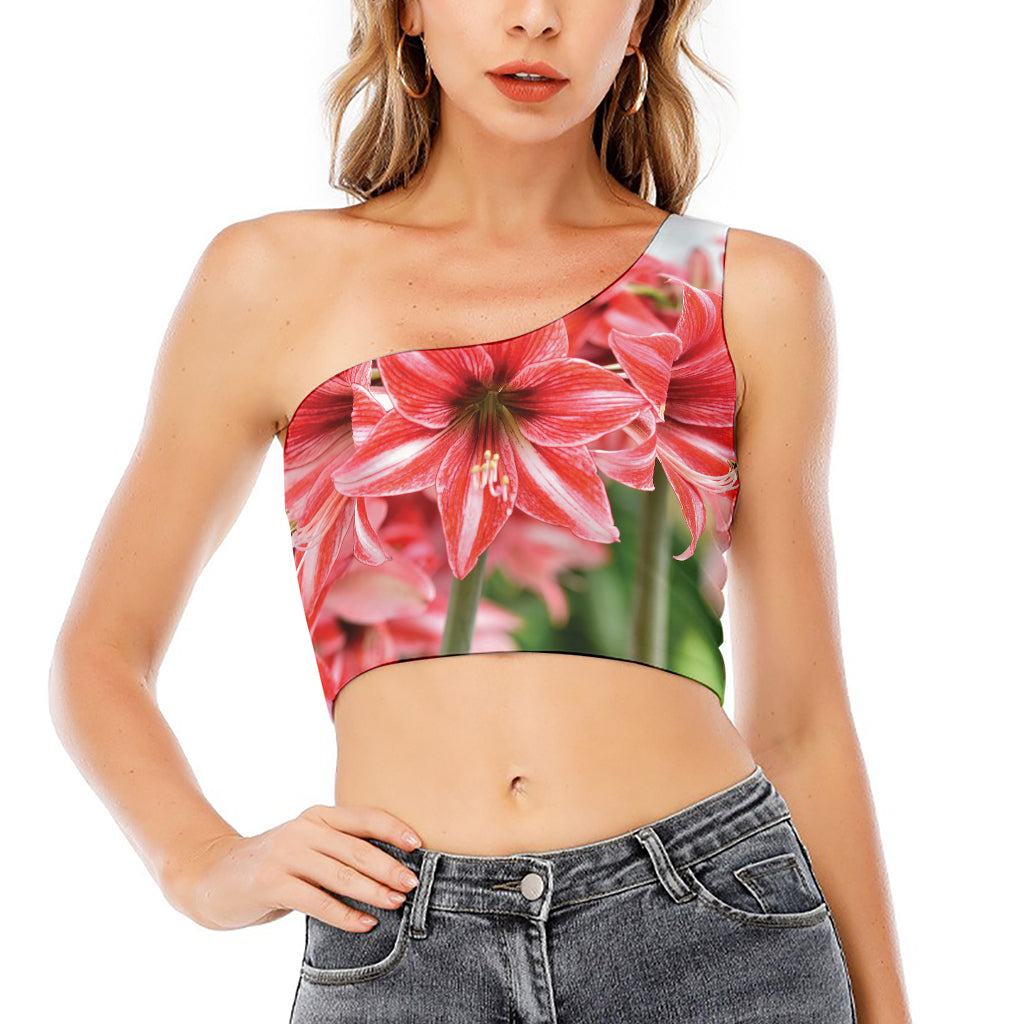 Amaryllis Flower Print One Shoulder Crop Top