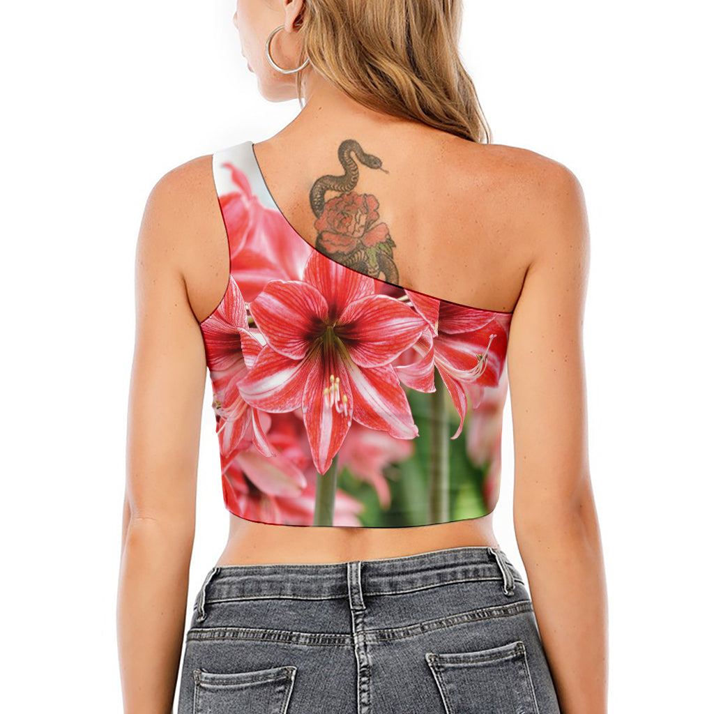 Amaryllis Flower Print One Shoulder Crop Top