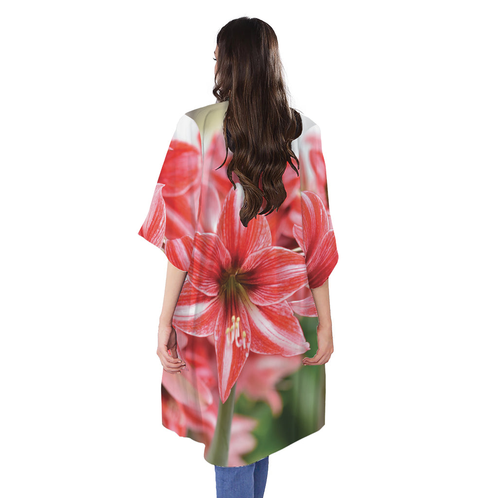 Amaryllis Flower Print Open Front Beach Cover Up