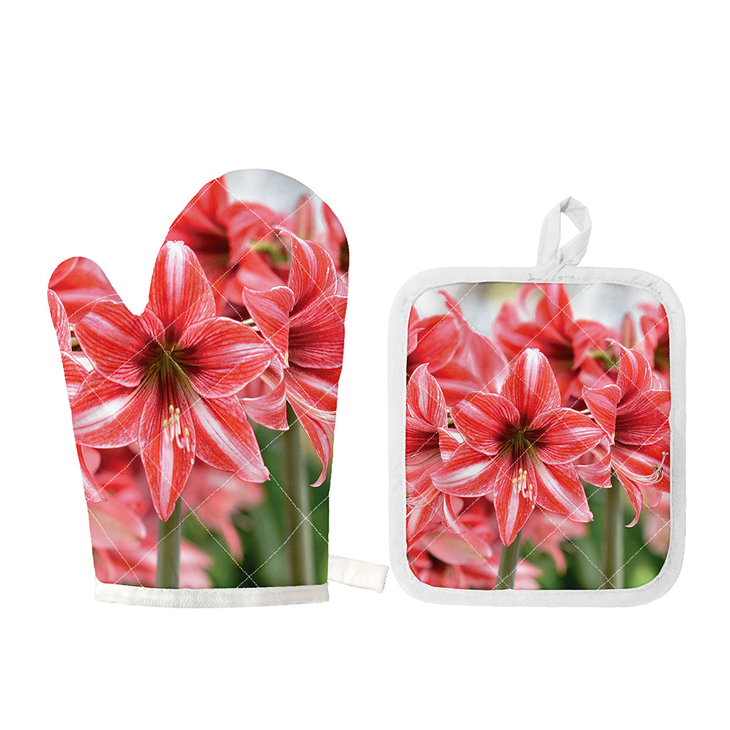 Amaryllis Flower Print Oven Mitt And Pot Holder Set