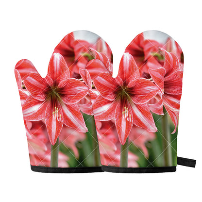 Amaryllis Flower Print Oven Mitts