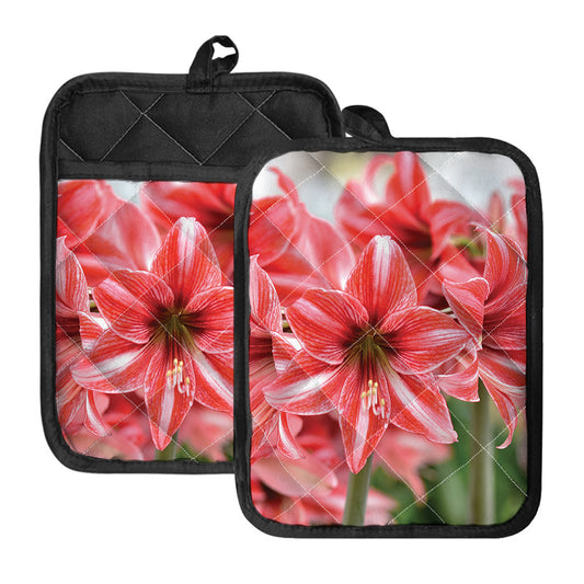 Amaryllis Flower Print Pot Holders With Pocket