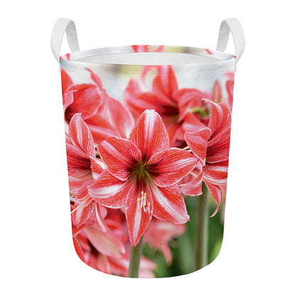 Amaryllis Flower Print Round Laundry Basket
