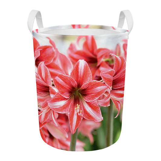 Amaryllis Flower Print Round Laundry Basket