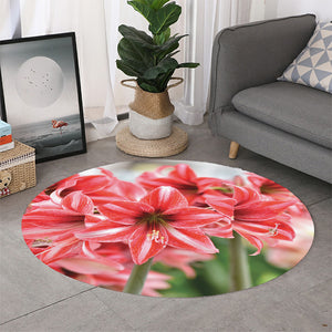 Amaryllis Flower Print Round Rug